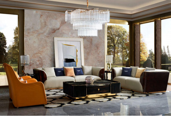 Kůžená pohovka Designer Couch Polster Sofa, čtyřmístná pohovka, nábytek do obývacího pokoje, dřevo.