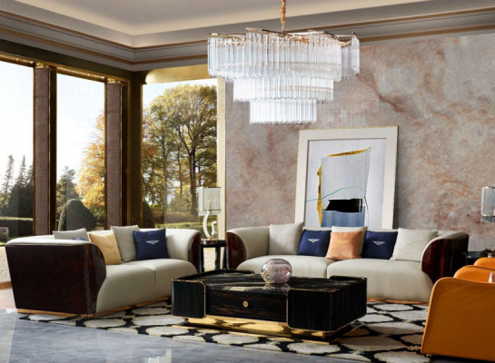 Kůžená pohovka Designer Couch Polster Sofa, čtyřmístná pohovka, nábytek do obývacího pokoje, dřevo.