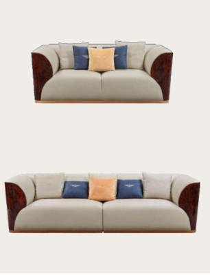 Kůžená pohovka Designer Couch Polster Sofa, čtyřmístná pohovka, nábytek do obývacího pokoje, dřevo.