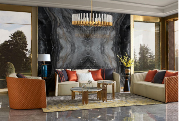 Kůží Pohovka Pohovka Pohovka Čalouněná 5dílná. Obývací stěna Garnitur Set Couchen Set