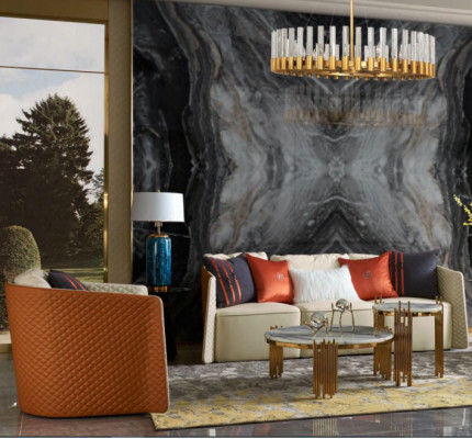 Kůží Pohovka Pohovka Pohovka Čalouněná 5dílná. Obývací stěna Garnitur Set Couchen Set