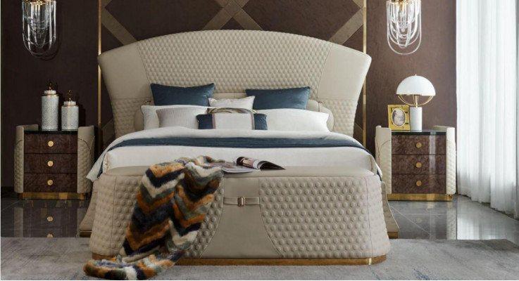 Ložnice Postel Taburet 2x Noční stolek Kompletní sestavy nábytek ze syntetické kůže