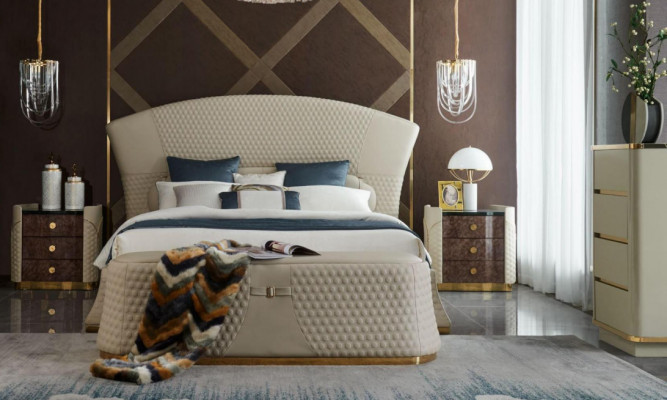 Postel Kožený Ložní Nábytek Luxury Moderní Postele 3dílná sestava Boxspring