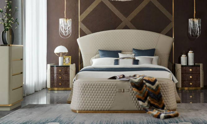 Postel Kožený Ložní Nábytek Luxury Moderní Postele 3dílná sestava Boxspring