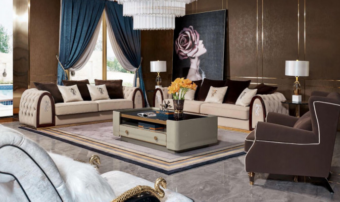 Design Luxus Pohovka Sedák Pohovka xxl Velká 4+3 Sedačky Chesterfield