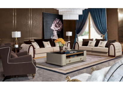 Sofa Chesterfield Beige Pohovky Textilní Látka Luxusní Nábytek 4místná 295cm