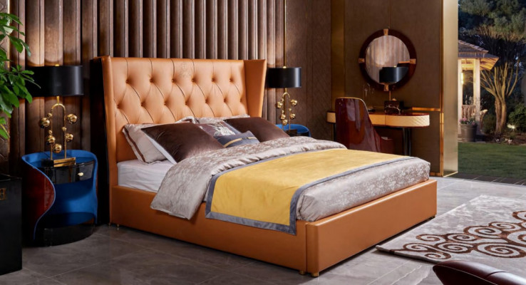 Postel Ložnice Nábytek 6 kusů Kožený Kompletní Set Design Luxus Postele