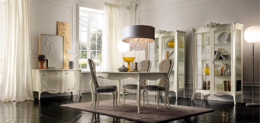 Sada nábytku Stůl 4x Židle židle Vitrína Set Komoda Jídelní souprava 8 ks Jídelna