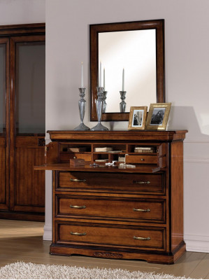 Komoda s zrcadlem Moderní komody Dřevěný design 2 kusy Ložnice Souprava Nový Set