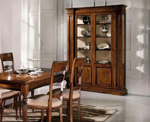 Vitrina Dřevo Luxus Skříně Klasická kredenční Skříně Design Nábytek Italský Hnědá