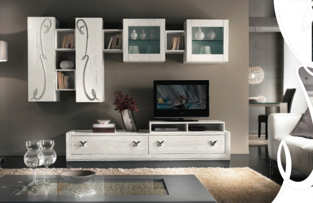 Wohnwand Vitrína RTV Sideboard Skříň Stěna Moderní TV Dřevěná Sestava Nábytek