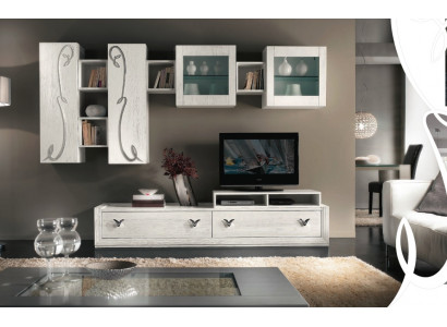 Wohnwand Vitrína RTV Sideboard Skříň Stěna Moderní TV Dřevěná Sestava Nábytek