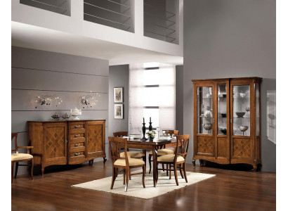 Jídelní set Garnitur Kommode 4x židle Vitrine Skupina jídelní sestavy Stůl 7 kusů.