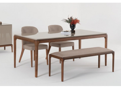 Jídelní souprava jídelna Set lavice 4x židle stůl Nábytek béžová 6 kusů