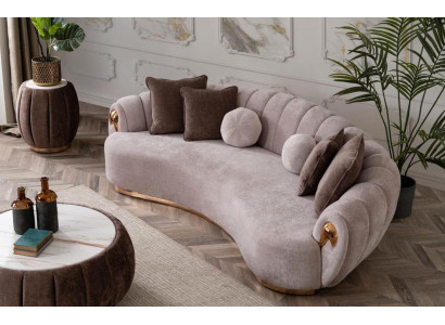 Luxusní pohovka Big Couch Kulaté pohovky xxl Sedací nábytek Tkanina 263cm Šedá