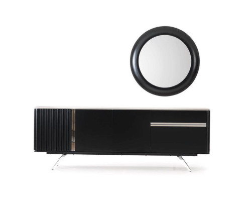 Wohnzimmer Anrichte Spiegel Sideboard Holz mit Metall Stil schwarze