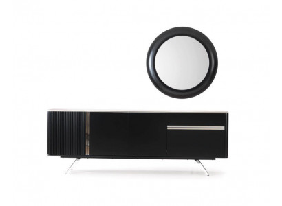 Obývací pokoj Skříň zrcadlo Sideboard Dřevo s kovem Styl černý