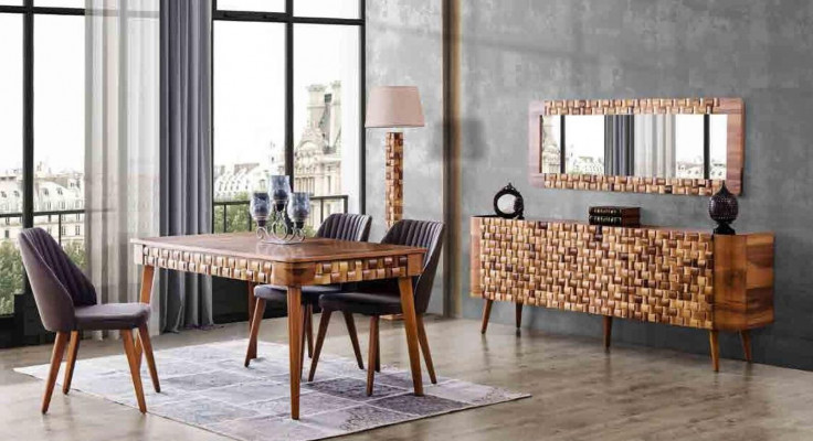 Italský designový jídelní set Garnitur židle stůl komoda skupina 7 kusů.