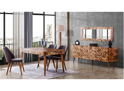 Italský designový jídelní set Garnitur židle stůl komoda skupina 7 kusů.