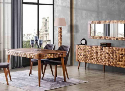 Italský designový jídelní set Garnitur židle stůl komoda skupina 7 kusů.