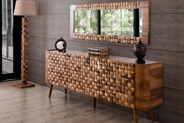Italský designový jídelní set Garnitur židle stůl komoda skupina 7 kusů.