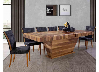 Stůl + 6 židlí Set Garnitur Polster 7 kusů Nové designové dřevěné jídelní a obývací pokoj set.