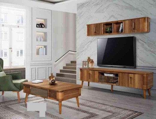 rtv TV stolek kůže dřevo stůl televizní skříň stůl design Low 2ks. Set Nový
