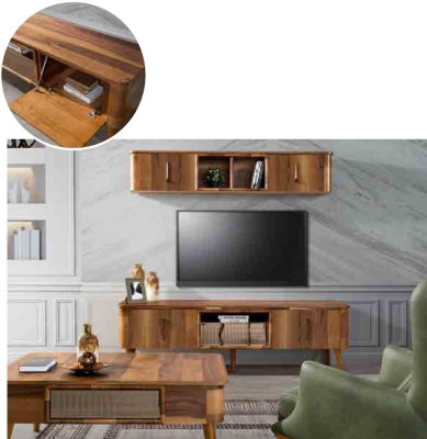 rtv TV stolek kůže dřevo stůl televizní skříň stůl design Low 2ks. Set Nový