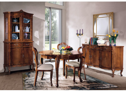 Jídelní set 7 dílný. Kulatý jídelní stůl 3 židle Komoda Skupina jídelního nábytku Dřevěný stůl Nový.