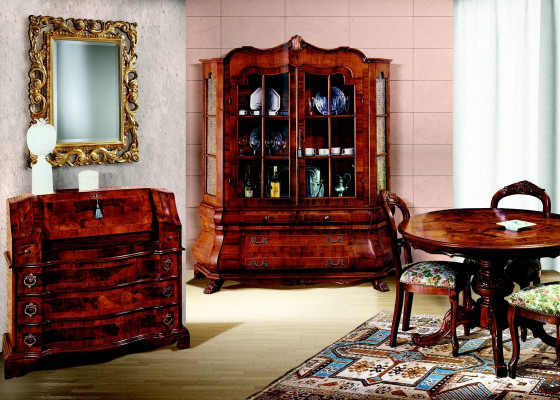 Kompletní sada jídelního stolu 3 židle jídelní sestava vitrína komoda 6dílná sada barokní