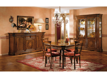 Jídelní set Jídelní stůl 4x židle Komoda Vitrína Souprava stolu 7dílná skupina nábytku