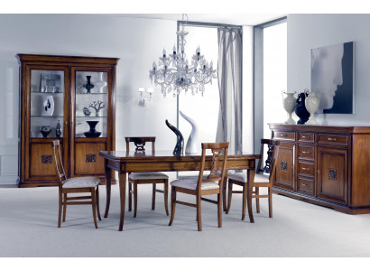 Jídelní set 7 dílný. Jídelní stůl židle Komoda Vitrína Skupina Sada Dřevo Hnědá
