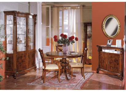 Luxus jídelní set 6dílný nábytek ze dřeva komoda 3x židle stůl vitrína Nový