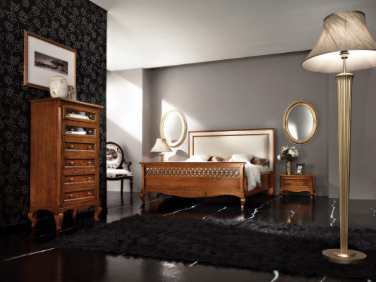 Design Klasický luxusní nábytek Moderní postel 2x noční stolek 4dílná sada do ložnice
