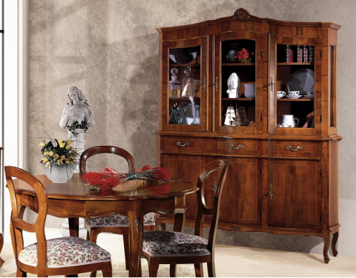 Kredenc Vitrína Komoda Skleněná skříň Dřevěný masivní nábytek Italské sklo