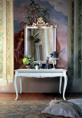 Nábytek ve stylu baroka Konzolový stůl Zrcadlo Dřevo Italské stoly Konzole 2 kusy.