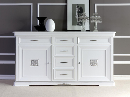 Komody Sideboard Masivní dřevo Skříň Nábytek Komoda Bufet Bílý