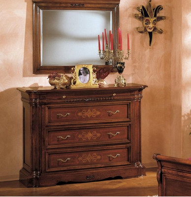 Sideboard, kredenční skříň, komoda se 4 zásuvkami, dřevěný šuplíkový stolek, kredence, komody