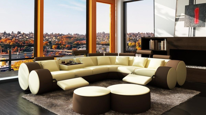 Ecksofa Pohovka Kožená Pohovka - Designer Sedací Souprava Sedadlo Polstr Živá Louka