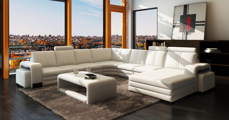 Wohnzimmer Sitz Garnitur Sofa Polster Set Wohnlandschaft Sofa + 2x Hocker