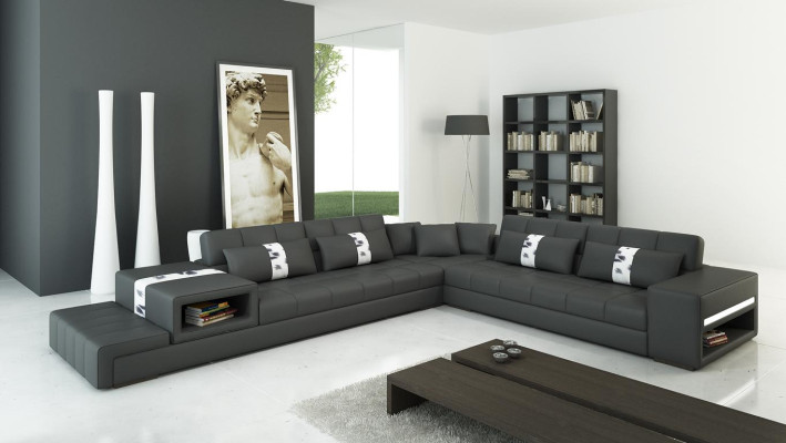 Pohovka z čalouněné kůže, rohová sedací souprava, designová pohovka, moderní.
