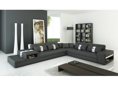 Pohovka z čalouněné kůže, rohová sedací souprava, designová pohovka, moderní.