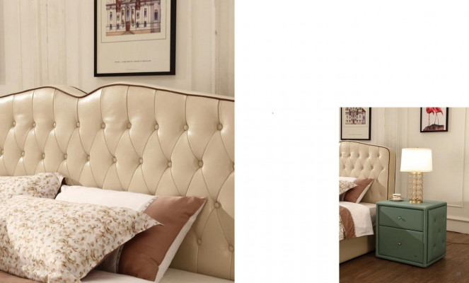 Moderní designový hotel. Postele. Velká manželská postel luxusní dvojitá čalouněná postel.