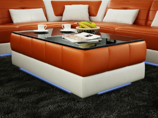 Sofa Stůl Design Stůl Obývací pokoj Sklo Kůže Pohovka Přistání Káva