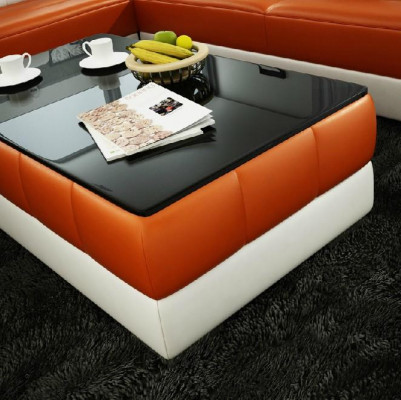 Sofa Stůl Design Stůl Obývací pokoj Sklo Kůže Pohovka Přistání Káva