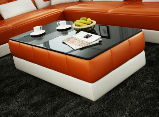 Sofa Stůl Design Stůl Obývací pokoj Sklo Kůže Pohovka Přistání Káva