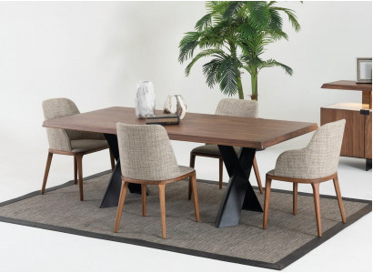 Dřevěný jídelní pokoj design nábytek moderní židle skupina stůl 4x židle set 5dílný.