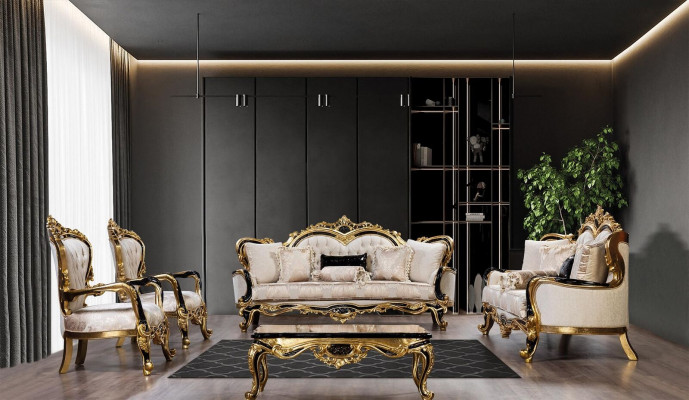 Přeloženo do češtiny: Chesterfield barokní sedací souprava 5dílná sestava pohovka 3+3+1+1 sedák stůl.