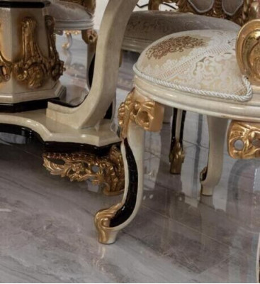 Luxus jídelní sestava 9 dílná. Jídelní stůl + 6x židlí + komoda s zrcadlem bílá nová