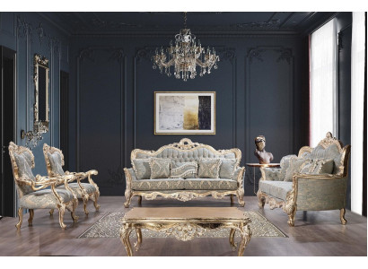 Chesterfield sofá set 3+3+1+1 sedadlo konferenční stolek klasická sedací souprava sofa tapicírové sedadlo
